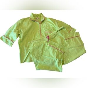 Vintage Bedhead Pajamas Set 100% Cotton Checkered Lime Green Pink Large